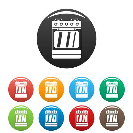 Small gas oven icon. Simple illustration of small gas oven icons set color isolated on whiteの写真素材