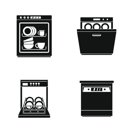 Dishwasher machine kitchen icons set. Simple illustration of 4 dishwasher machine kitchen icons for webの写真素材