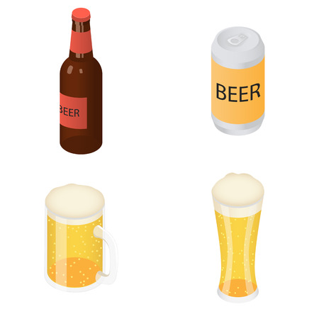 Beer bottles glass icons set, isometric styleのイラスト素材