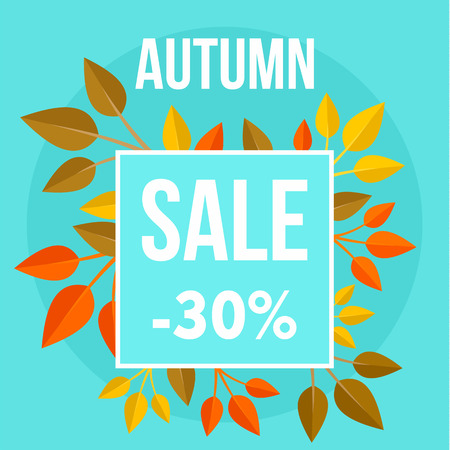 Autumn sale market blue background. Flat illustration of autumn sale market blue vector background for web designのイラスト素材