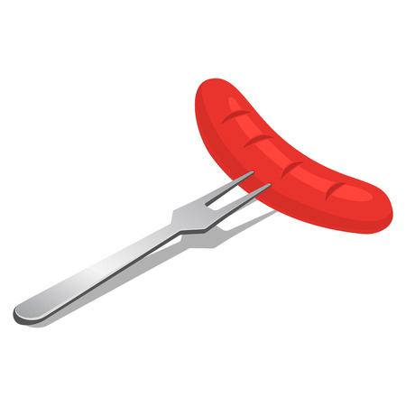 Fresh sausage on fork icon. Isometric of fresh sausage on fork vector icon for web design isolated on white backgroundのイラスト素材