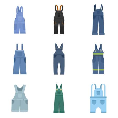 Overalls workwear icons set. Flat illustration of 9 overalls workwear icons isolated on whiteの写真素材