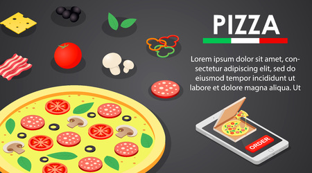 Order italian pizza banner horizontal, isometric styleのイラスト素材