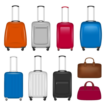 Travel suitcase icon set. Realistic set of travel suitcase vector icons for web design isolated on white backgroundのイラスト素材