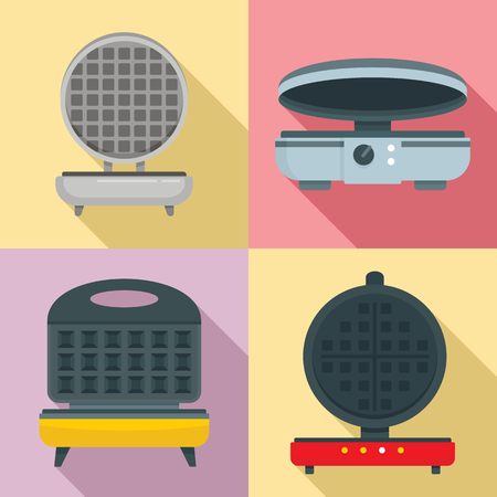 Waffle-iron icon set. Flat set of waffle-iron vector icons for web designのイラスト素材