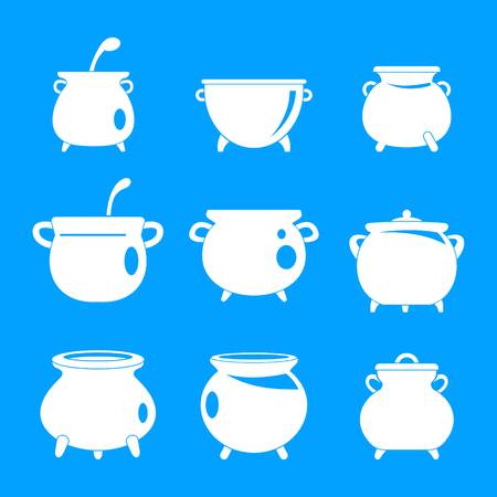 Cauldron pot kettle halloween icons set. Simple illustration of 9 cauldron pot kettle halloween vector icons for webのイラスト素材