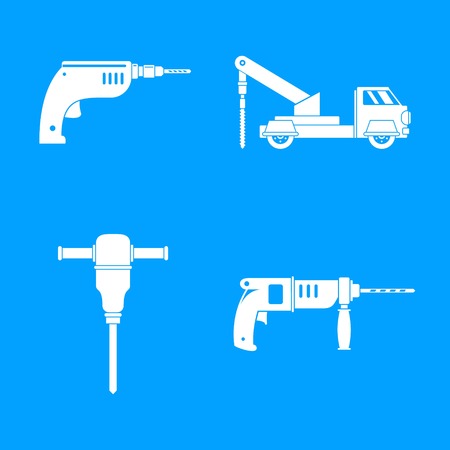 Drilling machine rig electric icons set. Simple illustration of 4 drilling machine rig electric vector icons for webのイラスト素材