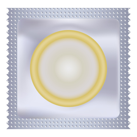 Latex condom mockup. Realistic illustration of latex condom mockup for web design isolated on white backgroundの写真素材