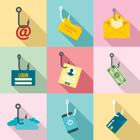 Phishing icon set. Flat set of phishing vector icons for web designのイラスト素材