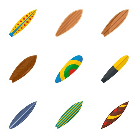 Surf board icon set. Flat set of 9 surf board vector icons for web designのイラスト素材