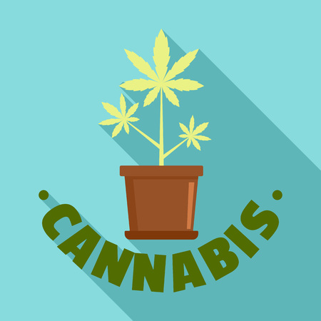 Cannabis pot plant logo, flat styleのイラスト素材