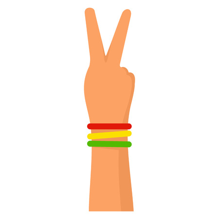 Hand peace sign icon, flat styleのイラスト素材