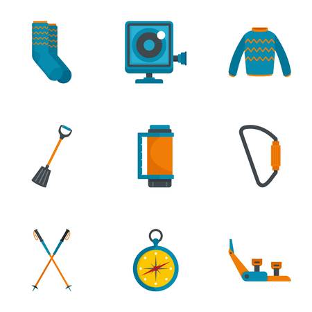Climbing mountain icon set, flat styleの写真素材