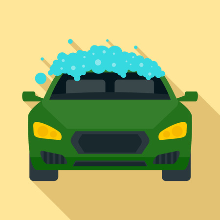 Foam wash car icon, flat styleのイラスト素材