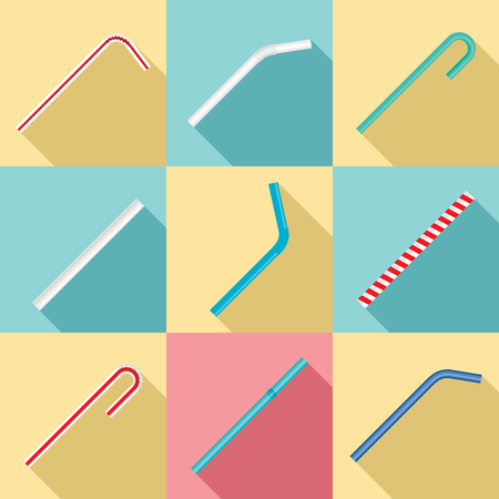 Drinking straw day icon set. Flat set of drinking straw day vector icons for web designのイラスト素材