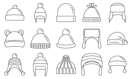 Winter headwear outfit icon set. Outline set of winter headwear outfit vector icons for web design isolated on white backgroundのイラスト素材