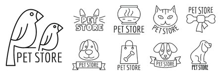 Zoo pet shop  set, outline styleのイラスト素材
