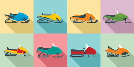Snowmobile icon set. Flat set of snowmobile vector icons for web designのイラスト素材