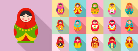 Nesting doll icon set. Flat set of nesting doll vector icons for web designのイラスト素材