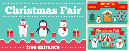 City Christmas Fair banner set. Flat illustration of city Christmas Fair vector banner set for web designのイラスト素材