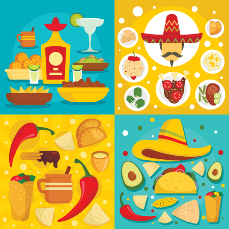 Taco mexican food banner set, flat styleのイラスト素材