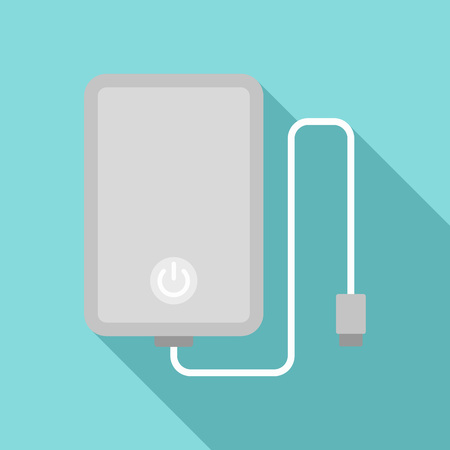 Power bank with cable icon. Flat illustration of power bank with cable vector icon for web designのイラスト素材