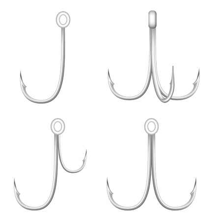Fishing hook icon set. Realistic set of fishing hook vector icons for web design isolated on white backgroundのイラスト素材