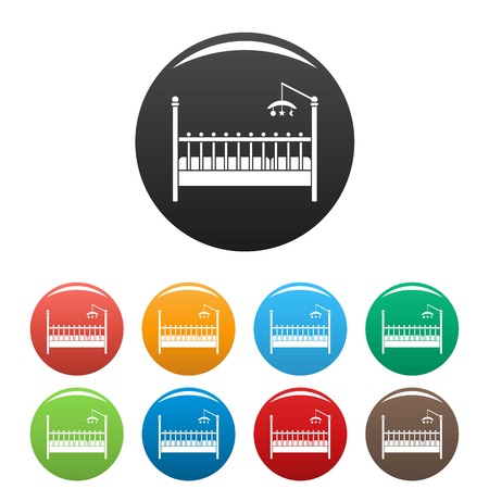 Baby bed toys icons set 9 color vector isolated on white for any designのイラスト素材