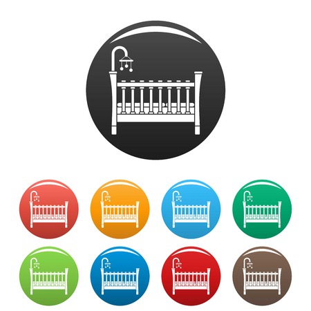Baby crib icons set 9 color vector isolated on white for any designのイラスト素材