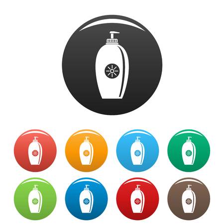 Sun lotion dispenser icons set 9 color vector isolated on white for any designのイラスト素材