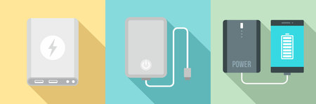 Power bank icon set, flat styleの写真素材