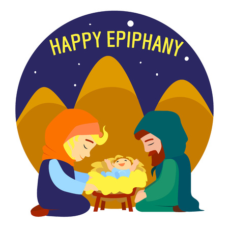 Happy epiphany Jesus birth concept background. Cartoon illustration of happy epiphany Jesus birth concept background for web designの写真素材