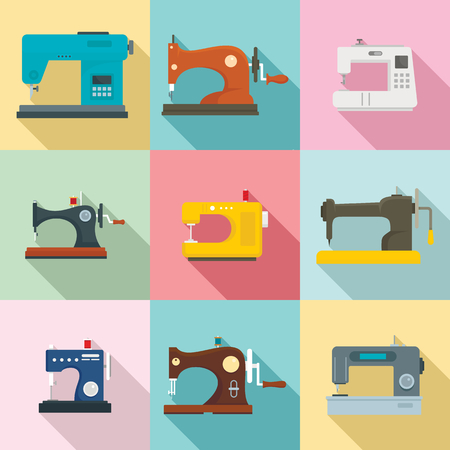Sew machine icon set. Flat set of sew machine vector icons for web designのイラスト素材