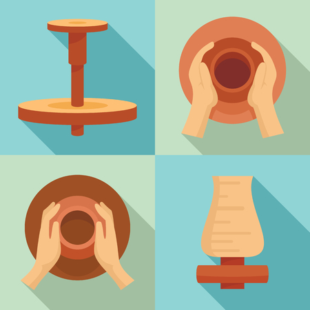 Potters wheel icon set. Flat set of potters wheel vector icons for web designのイラスト素材
