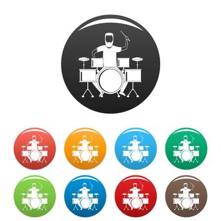 Man at drums icons set 9 color vector isolated on white for any designのイラスト素材