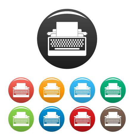 Round button typewriter icons set 9 color vector isolated on white for any designのイラスト素材