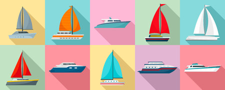 Yacht icon set, flat styleの写真素材