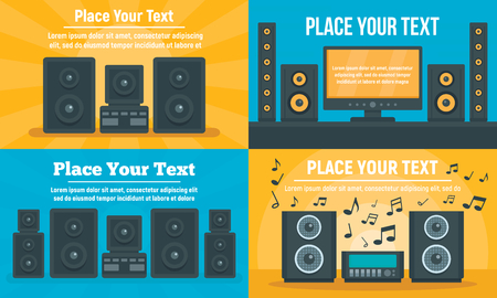 Stereo system banner set. Flat illustration of stereo system vector banner set for web designのイラスト素材
