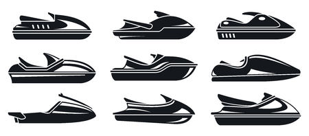 Water jet ski icons set, simple styleのイラスト素材