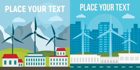 City wind turbine banner set. Flat illustration of city wind turbine vector banner set for web designのイラスト素材