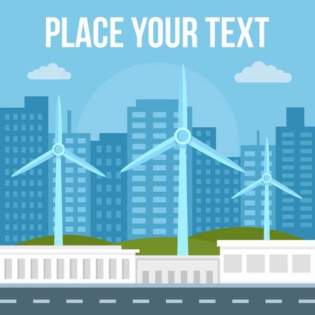 City wind turbine concept banner. Flat illustration of city wind turbine vector concept banner for web designのイラスト素材