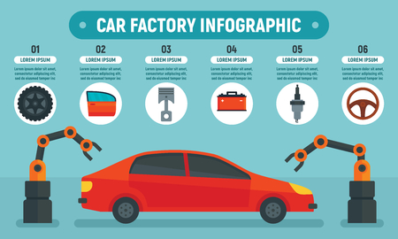 Car factory infographic. Flat illustration of car factory vector infographic for web designのイラスト素材
