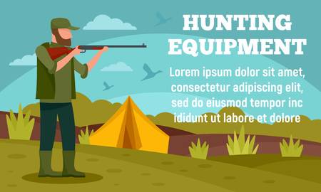 Camp hunter equipment concept banner, flat styleのイラスト素材
