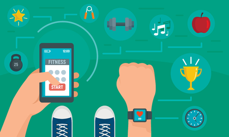 Apps for fitness concept background. Flat illustration of apps for fitness vector concept background for web designのイラスト素材