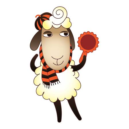 Sheep with mirror icon, cartoon styleのイラスト素材