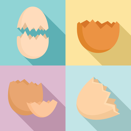 Eggshell icons set, flat styleのイラスト素材