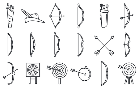 Accuracy archery icons set. Outline set of accuracy archery vector icons for web design isolated on white backgroundのイラスト素材