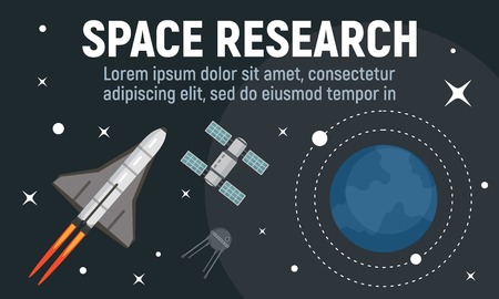 Modern space research concept banner, flat styleのイラスト素材