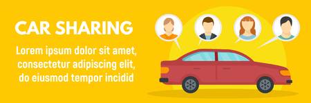 Family car sharing concept banner. Flat illustration of family car sharing vector concept banner for...