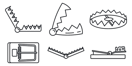 Bear trap icons set, outline styleのイラスト素材